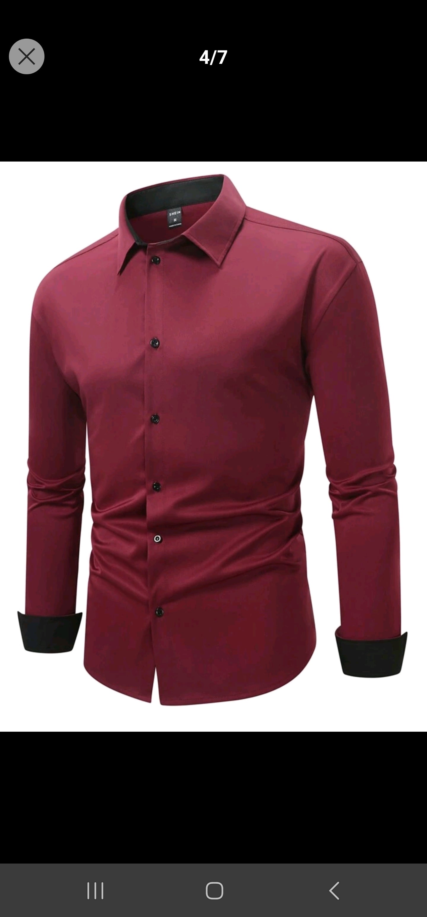 Manfinity Mode Men's Solid Color Long Sleeve Shirt, Slim Fit Button Up Plain Dark Red Work Business Shirt For Husband.